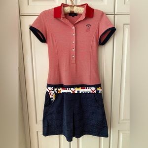 Callaway polo shirt dress belt 4 pockets Red Navy golf short sleeve women S